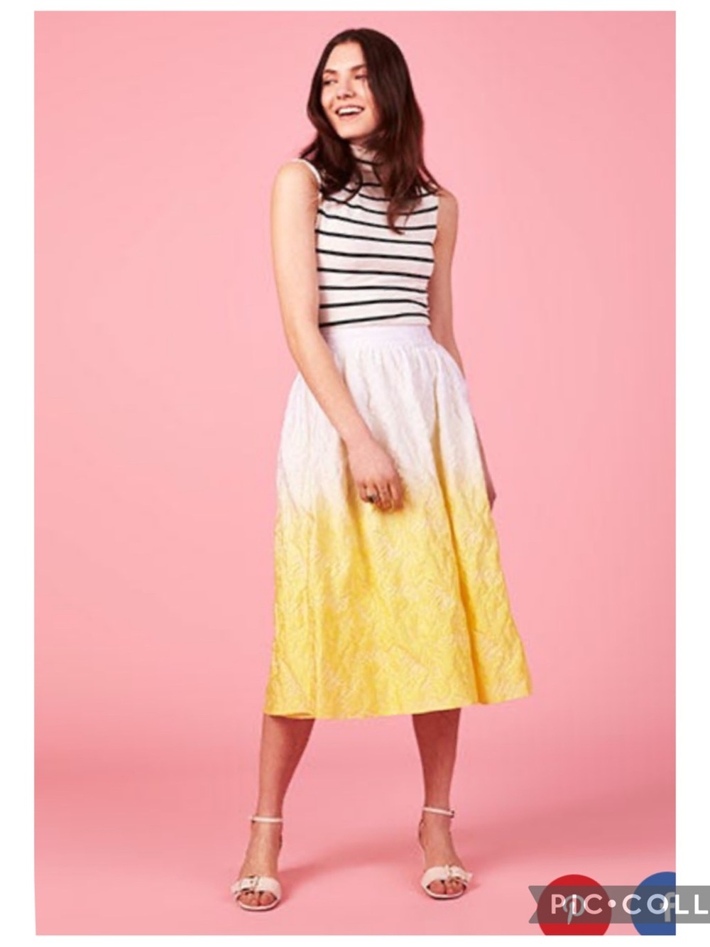 ASOS x Method White Yellow Dip Dye Ombre Floral Jacquard Midi Skirt Size 4
